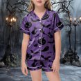 thumbnail image 2 of TOWED22 Big Kids Unisex Halloween Pjs Set Girls Boys Silk Pajama Sets Satin Clasic Sleepwear 2-13T Fall Winter 2 Pieces Button Down Nighty(Purple,12-13 Y), 2 of 5
