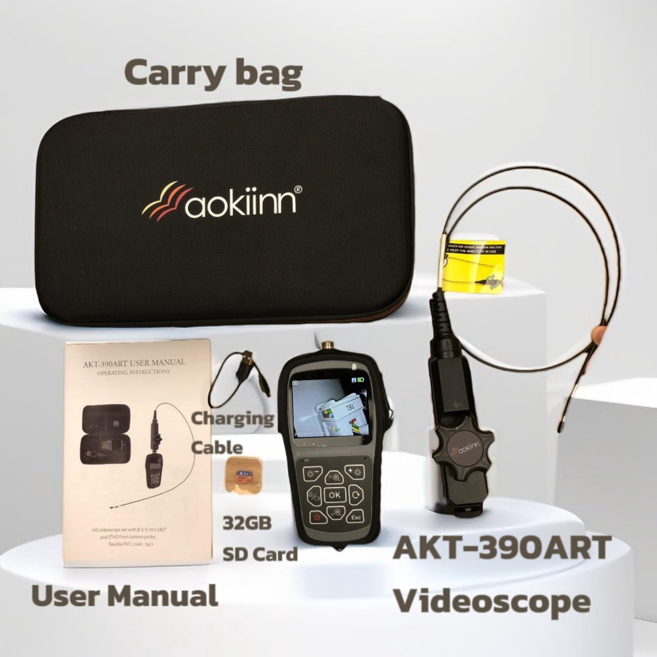 0.15in (3.9mm) Ultra-Thin Two-Way Articulating Turnable Borescope with Dimmable Light, Flexible Cable, Screen Rotation, Waterproof Probe, 3-Step Zoom