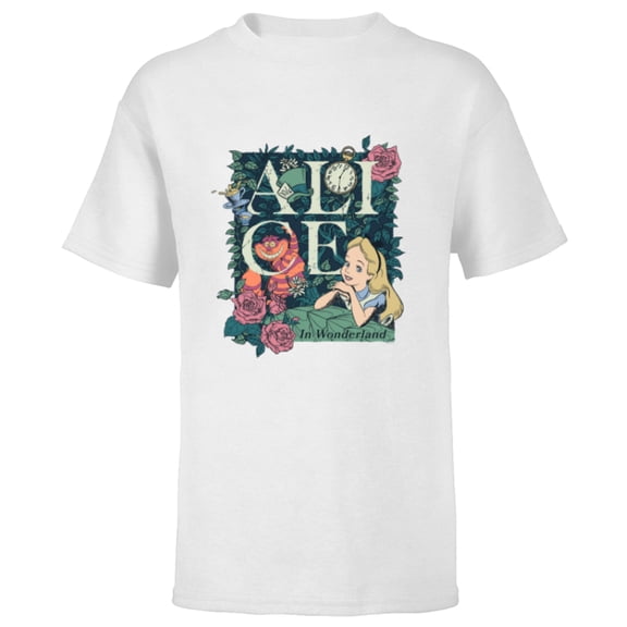 Disney Alice in Wonderland Modern Storybook - Short Sleeve T-Shirt for Kids - Customized-White
