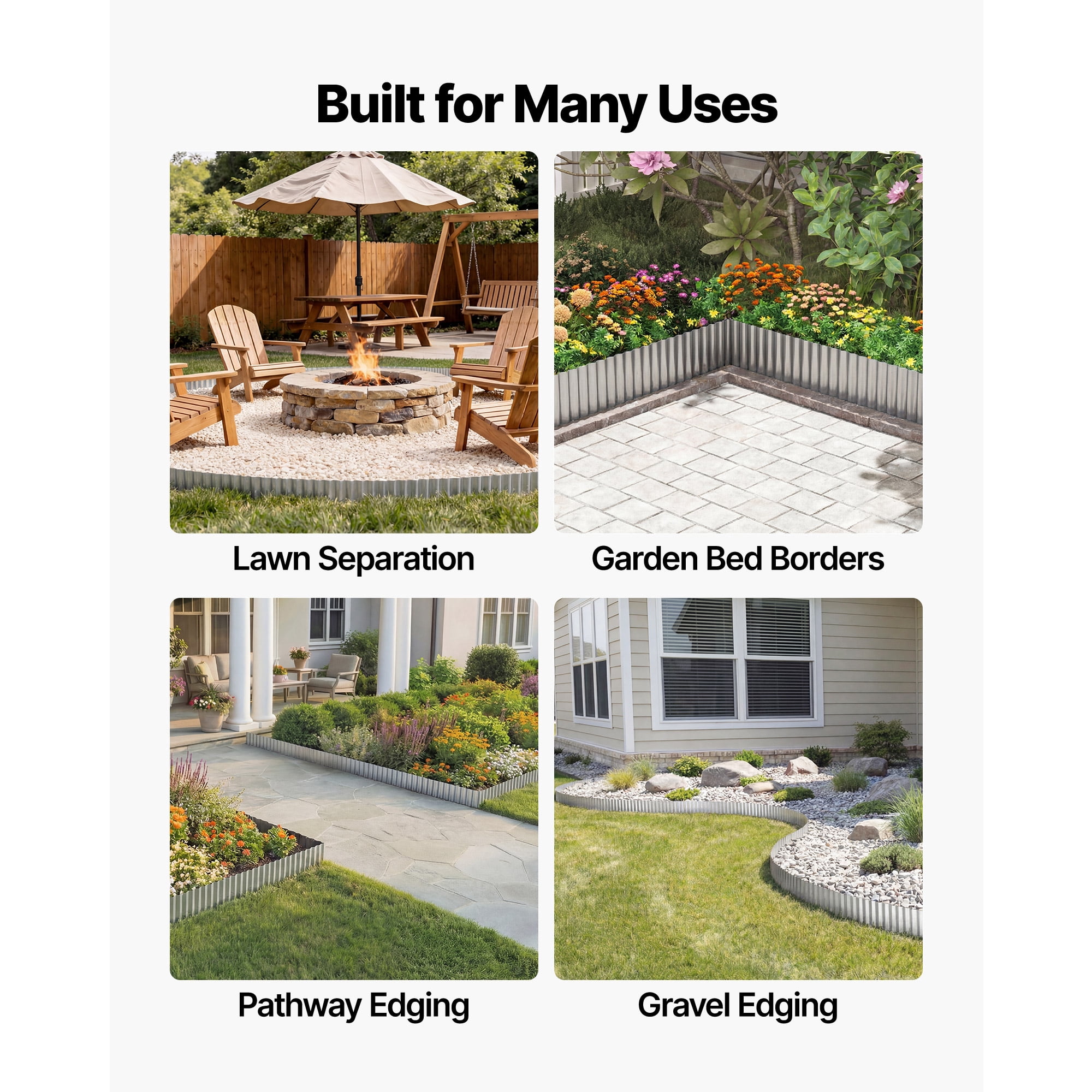 KFFKFF Galvanized Steel Landscape Edging, 50 ft x 6 in Metal Strips for Landscaping with Gloves, Flexible and Easy-to-Install Design, Durable Garden Edge Border for Flower Beds and Pathways