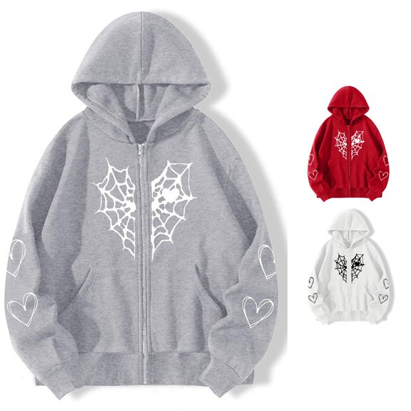 SONXAHE Zip Up Front Hoodie for Women Baggy Fit Teen Campus Long Sleeve Sweat Jacket
