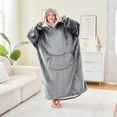 thumbnail image 2 of Wearable Blanket Hoodie, Long Thick Hooded Blanket Oversized for Adults Women Men with Pocket and Sleeves, 2 of 9