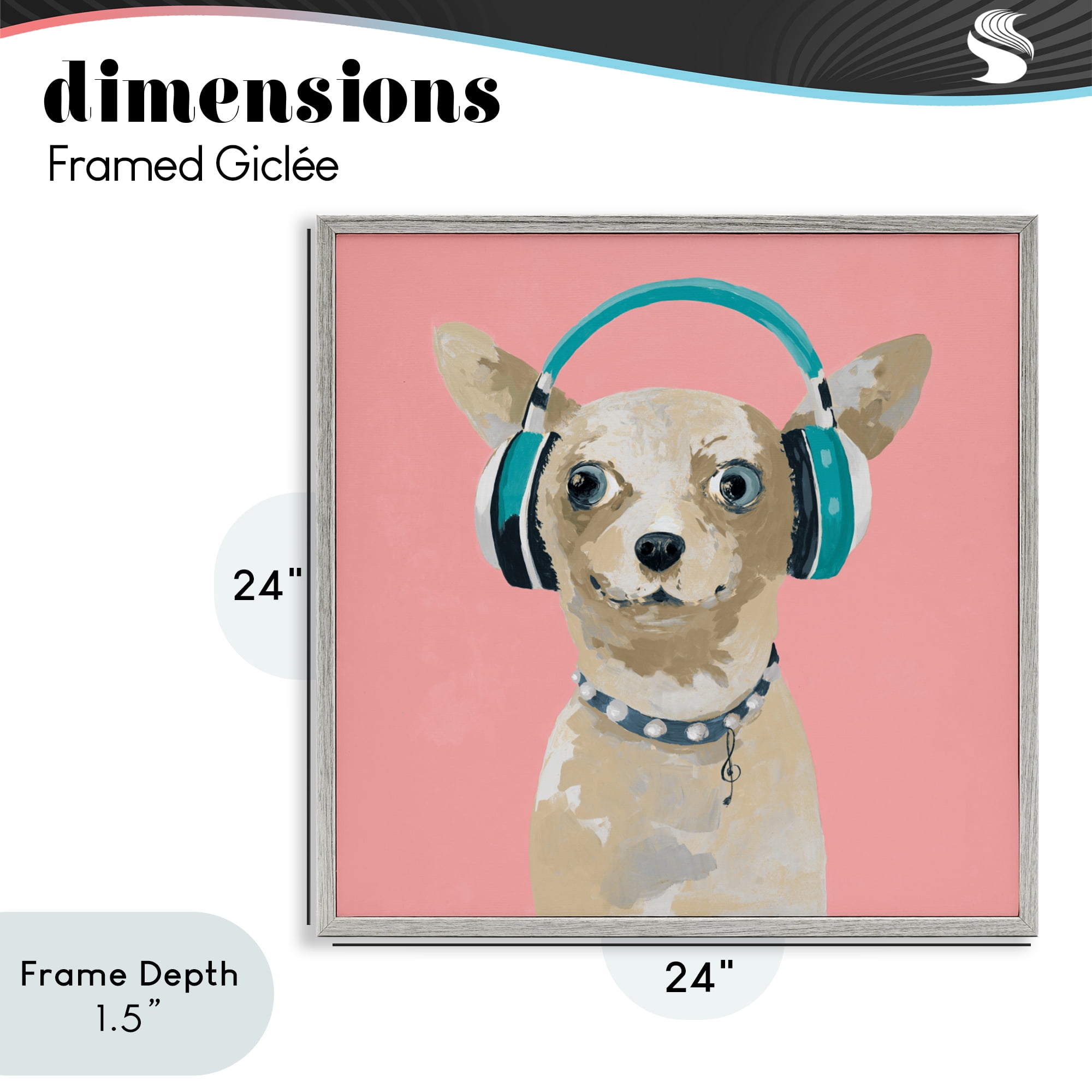 Stupell Industries Jammin' Pup on Pink Gray Framed Giclee Art, design by Lorenzo Collective