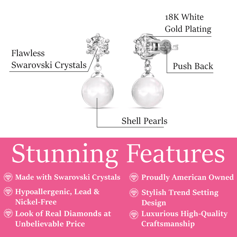 Cate & Chloe Kyra Shell Pearl Drop Earrings, Swarovski photo 3