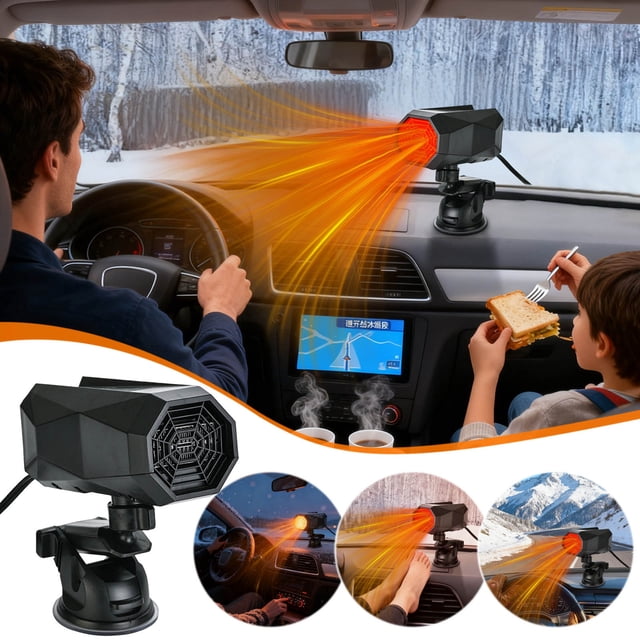 Car Heater with Suction Cup Mount, Fast Defrost and Defog 12V Windshield Heater, Portable Auto Window Defroster for Winter Driving Visibility and Safety