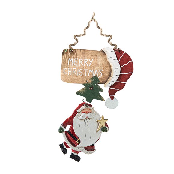 Vintage Santa Wooden Hanging Door Ornament Bouncing Christmas Decoration for Trees & Fireplace Displays