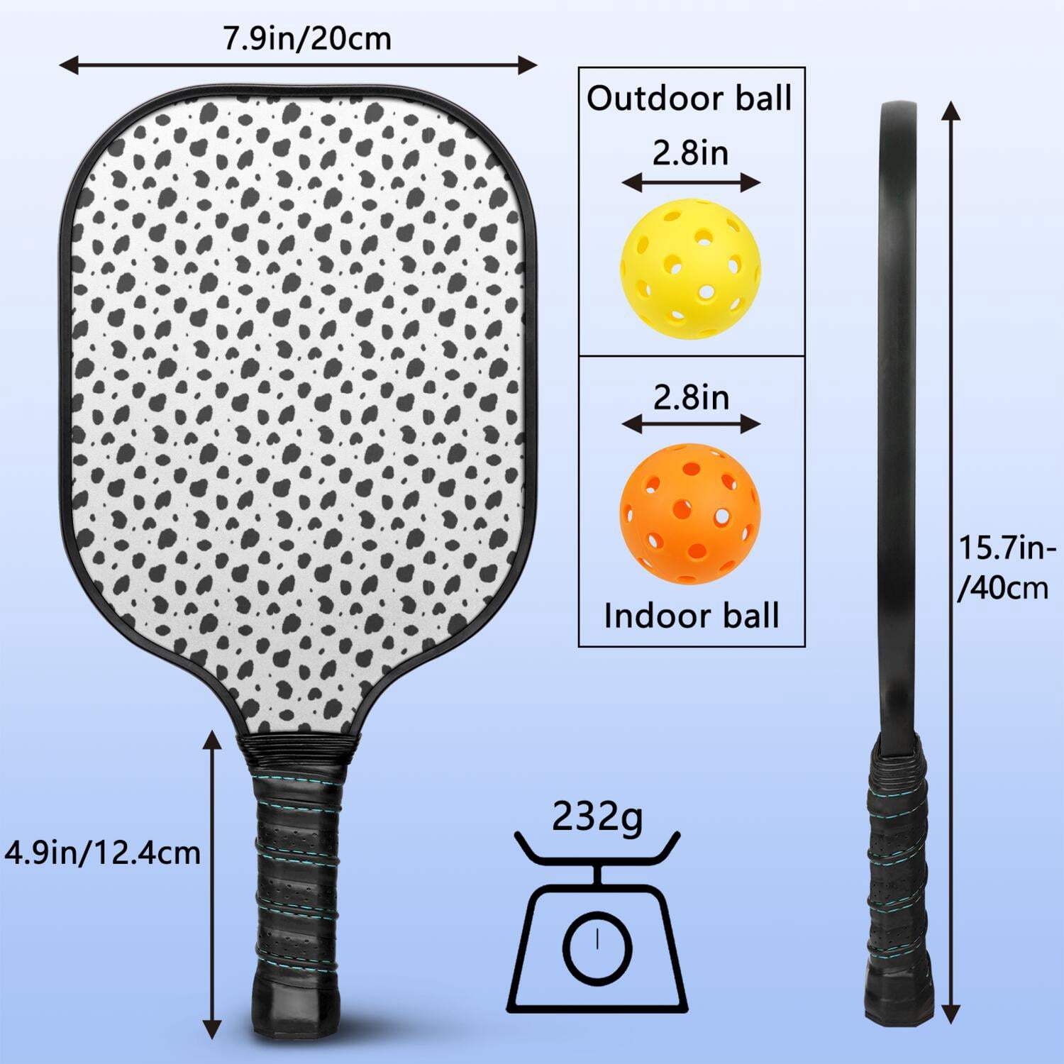 Pickleball Paddles Set Of 1, Fiberglass Surface, Animal, Leopard Print, 1 Paddle, 2 Balls & Bag