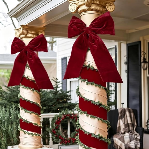 Christmas Decorations Large Burgundy Velvet Bow for Porch Column Wreath Door Home Outdoor Decoration Red Velvet Christmas Bow 14 Inch Wide Polyester Bow