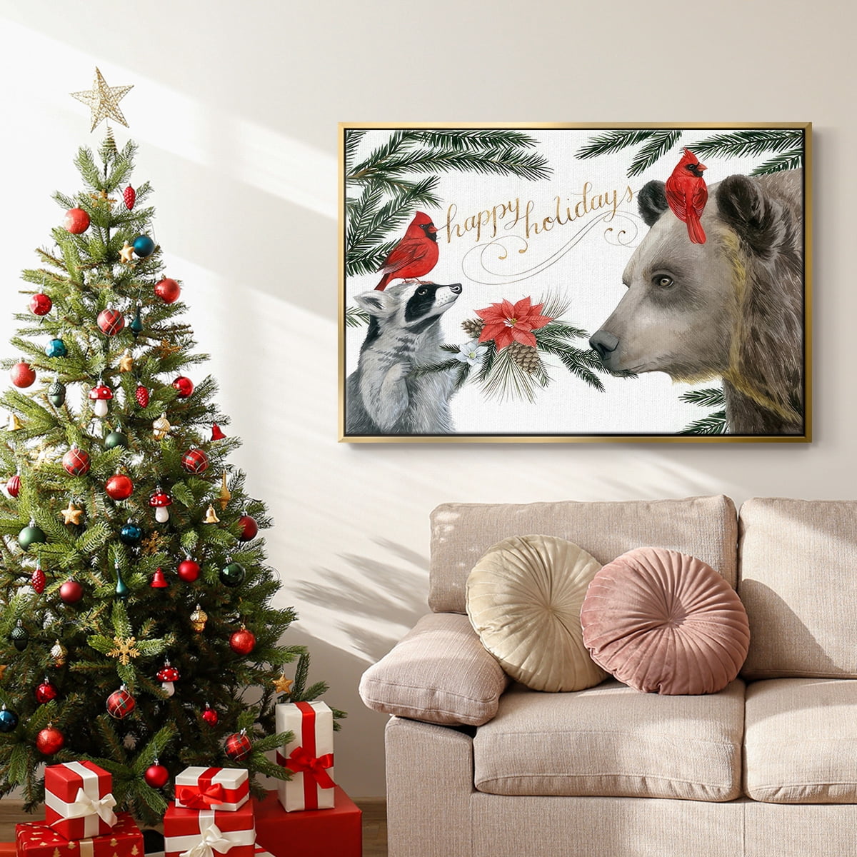 Timberland Christmas Collection A - Framed Gallery Wrapped Holiday Canvas - 25 x 37 - Gold Frame