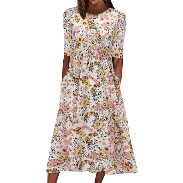 Ketyyh-chn99 Robes pour Femmes Grande Taille Robe d'Été Robes pour Femmes à Manches Longues Robe Longue Confortable Blanc,2TG
