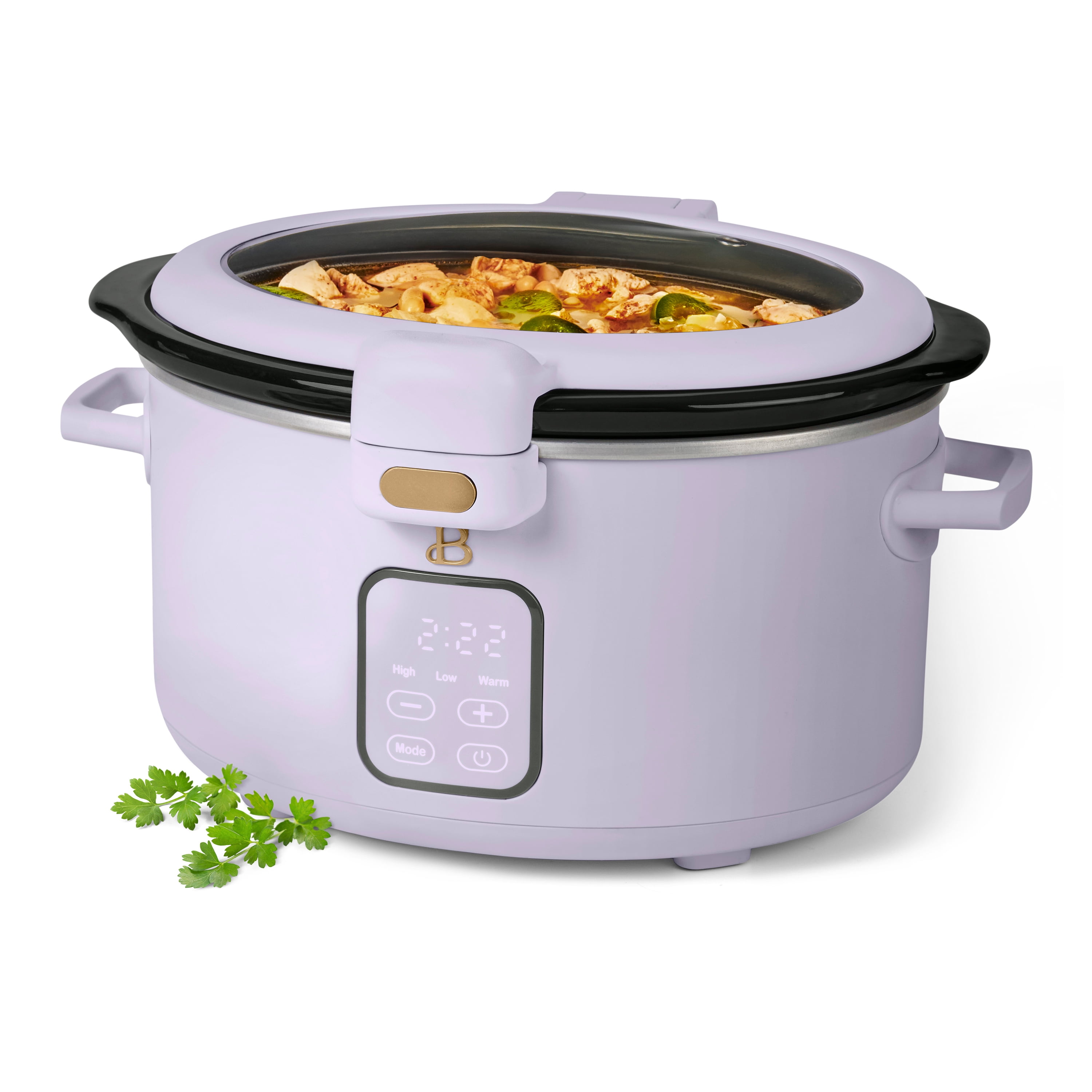 Beautiful 4 Qt Digital Slow Cooker with Hinged Locking Lid, Lavender by Drew Barrymore