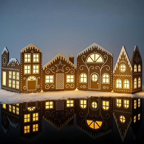 BESTSKY 2026 New Diy Foldable Christmas Gingerbread House Cardboard Kit with Led Lights,Make A Xmas Gingerbread House Craft Decor Kit,Village Home Decorations Gift for Home Festival Holiday 2Set