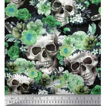 Soimoi Cotton Duck Fabric Skull,Rose & Anemone Flower Print Fabric by The Yard 42 Inch Wide