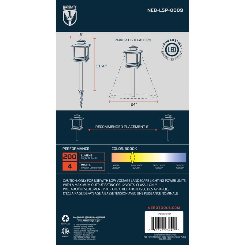 NEBO Home 3010357 4W Low Voltage LED Pathway Light with Ground Stake