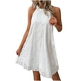 thumbnail image 7 of BSDJILFG Cotton Dresses for Women Summer Halter Eyelet Dress Round Neck Button Breathable Soft Solid Dress White S-XXXL, 7 of 7