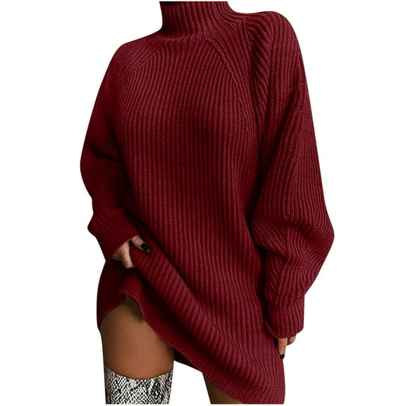 AOOCHASLIY Clearance Sweaters Women Fashion Casual Long Sleeve Solid Color Knitting Loose Turtleneck Sweater