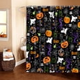 thumbnail image 4 of FRAMICS Halloween Shower Curtain Sets with Rugs, 16 Pc Pumpkin Spooky Ghost Bathroom Sets, Black Waterproof Fabric Shower Curtain with 12 Hooks and Toilet Rugs, 4 of 10