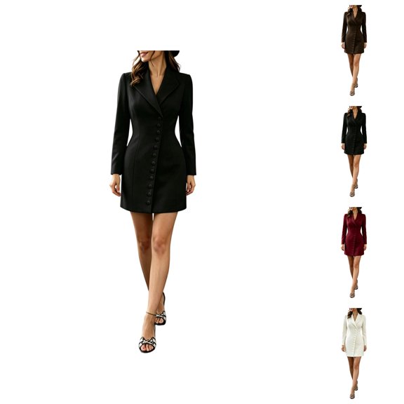 Blazer Dress for Women Long Sleeve Single Lapel Collar Slim Fit Bodycon Midi Dress Office Work Dresses