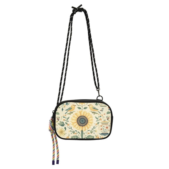 FORMRS Mini Crossbody Bag for Women Adjustable Rope Shoulder Casual Phone Purse, Floral Birds Pattern