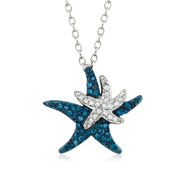 Ross-Simons 0.20 ct. t.w. Blue and White Diamond Starfish Pendant Necklace in Sterling Silver, Women's, Adult
