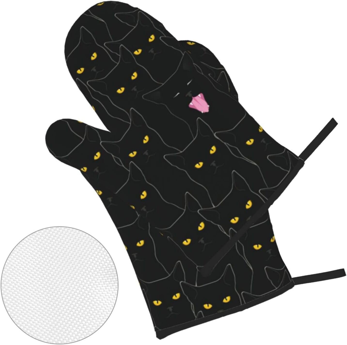 Cute Black Cats Oven Mitts and Pot Holders Sets of 4，Heat Resistant Kitchen Microwave Gloves Non-Slip Pot Pads for Grilling Baking Cooking BBQ