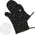 thumbnail image 3 of Cute Black Cats Oven Mitts and Pot Holders Sets of 4，Heat Resistant Kitchen Microwave Gloves Non-Slip Pot Pads for Grilling Baking Cooking BBQ, 3 of 6