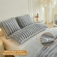 thumbnail image 3 of XeGe Fluffy Faux Rabbit Fur Body Pillow Cover, Cozy Plush Fuzzy Striped 20x54 Body Pillowcase with Zipper, Home Decorative Shaggy Furry Ribbed Bedroom Long Pillow Cover Bed Couch Sofa, Light Grey, 3 of 6