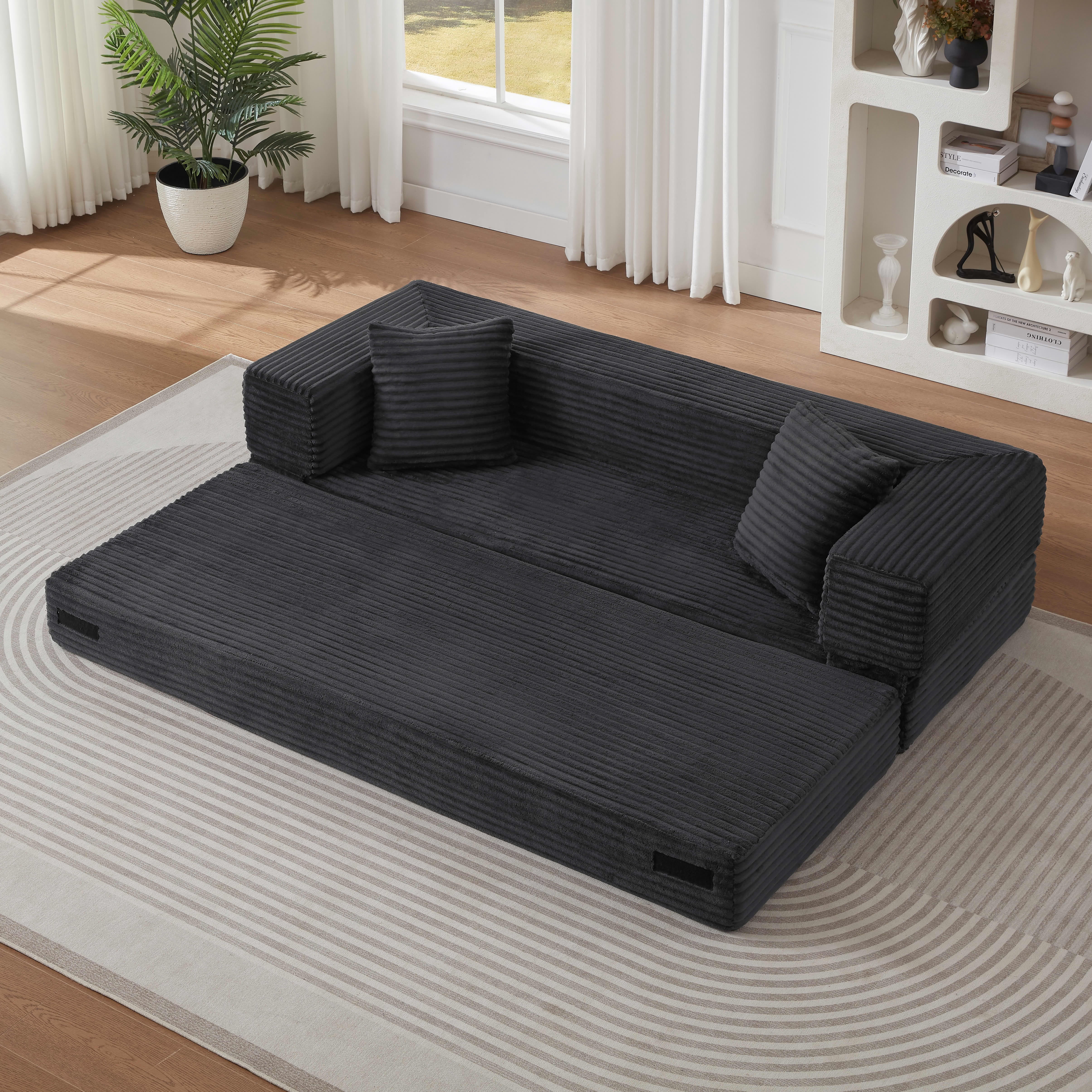 MAYEERTY Convertible Corduroy Sofa Bed, Modern Square 2-Tier Design, High-Density Foam, for Apartment & Living Room