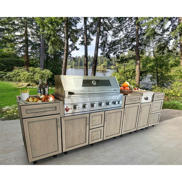 5 Piece Modular Outdoor Kitchen, Prefab Outdoor Kitchen Cabinets