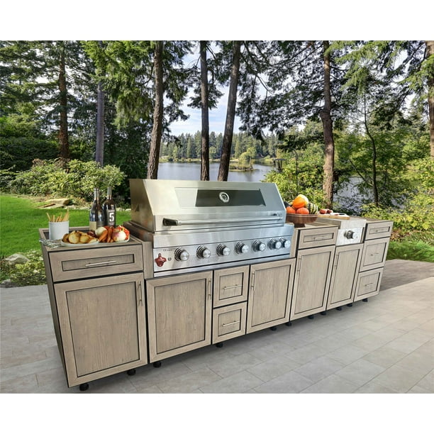 5 Piece Modular Outdoor Kitchen Cabinets Aluminum Cabinetry Preassembled Cabinet Set Bbq Island 117 X 34 3 28 Golden Elm Com 5 Piece Modular Outdoor Kitchen, Prefab Outdoor Kitchen Cabinets
