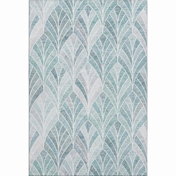 HomeRoots 667580 9 x 12 ft. Aqua & Ivory Geometric Transitional Washable Machine Made Rectangle Area Rug with UV Protection