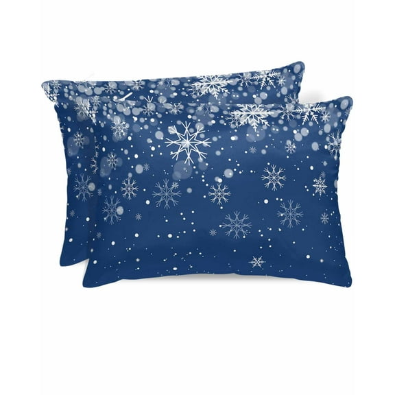 Hokiten Pillow Cases Queen Size Set of 2, Couch Pillow Covers, Navy Blue Christmas Snowflake Satin Pillowcases with Zipper for Hair/Skin, Pillow Protector Cover, Winter Snowflake Xmas 20x30 Inches