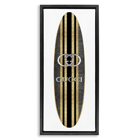 Stupell Industries Art Deco Trendy Glam Surfboard Black Floating Frame Canvas Art, 11 x 25, by Madeline Blake