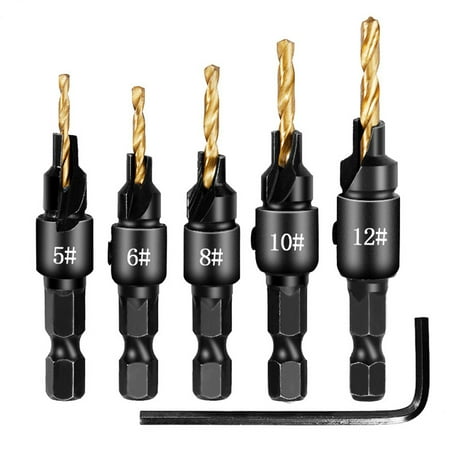 

Lieonvis Countersink Drill Bit Set Adjustable Heavy Duty Drill Bit Hex Shank Punching Drill Bit Multiple Size Reaming Drill Bit Kit with Hex Wrench Woodworking Tool for Wood Metal