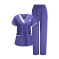 thumbnail image 2 of FNFYFH Scrubs for Women Set Stretch V-Neck Top and Pants Nursing Scrubs for Women Short Sleeve Housekeeping Cleaning Uniform with Pockets, 2 of 9