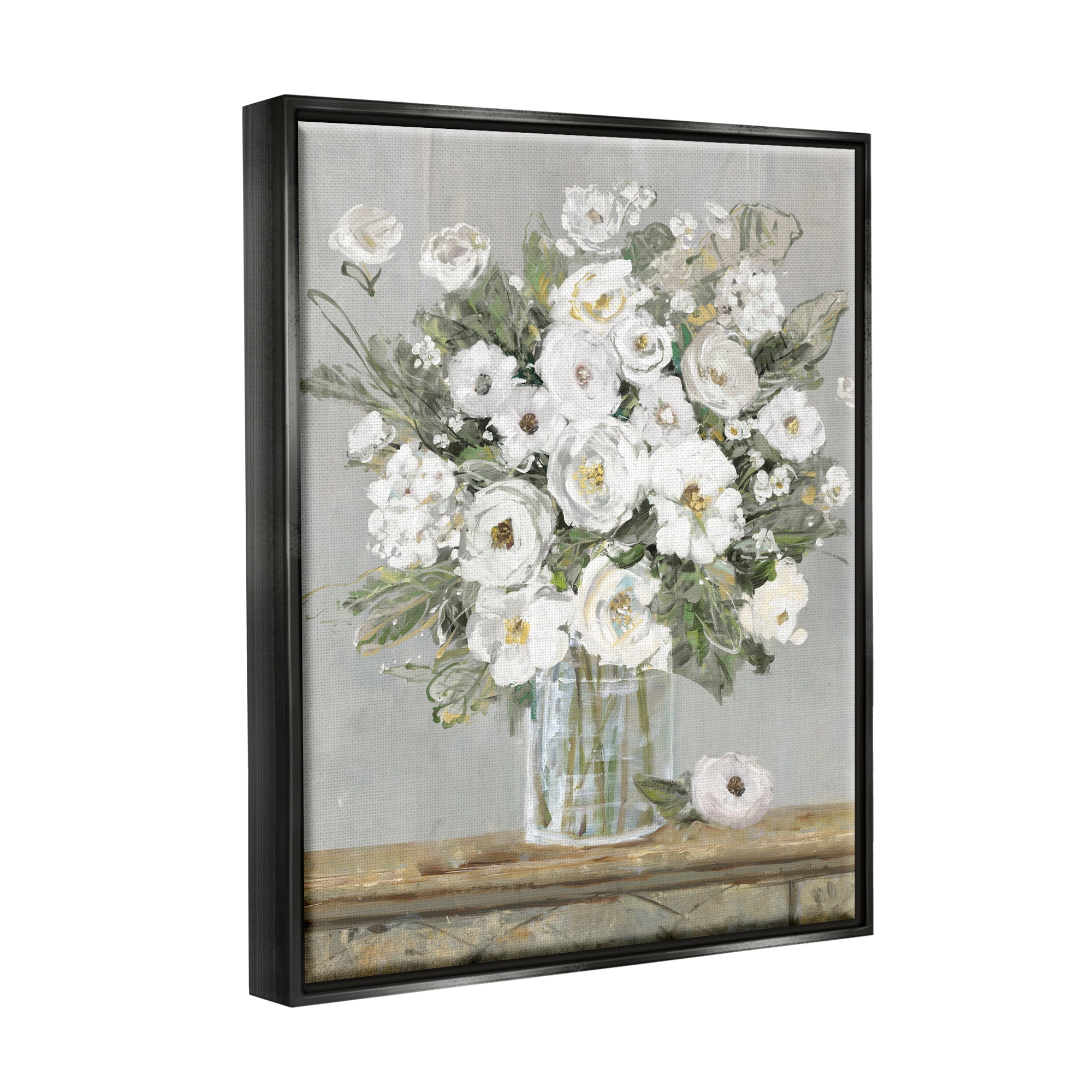 Stupell Industries White Bouquet Painting Botanical & Floral Painting Black Floater Framed Canvas Art Print Wall Art, 25 x 31