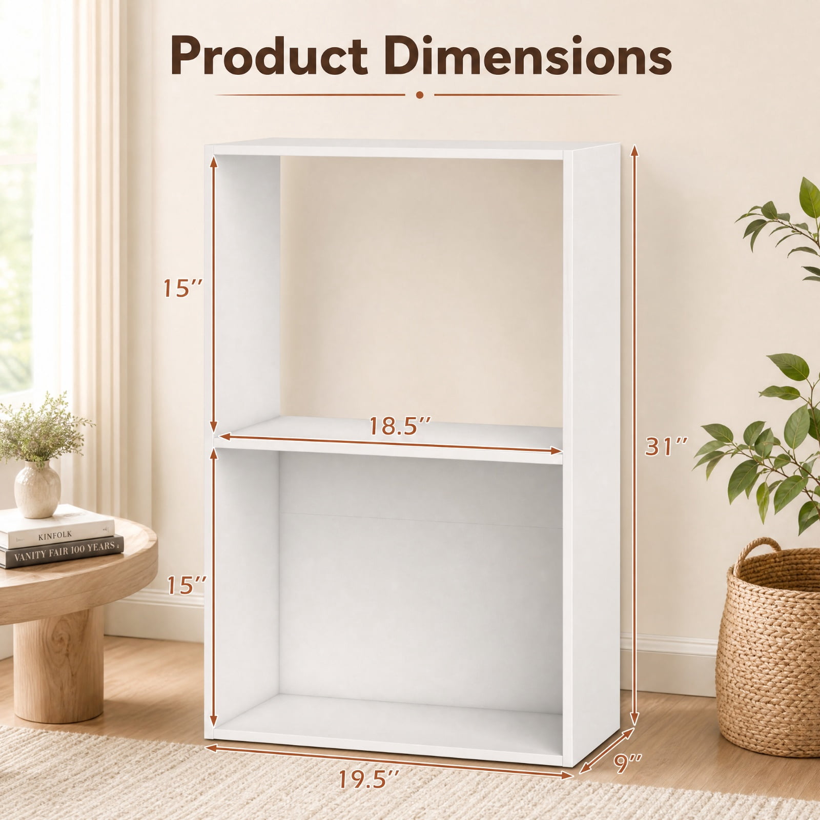 Furnibear Set of 2 3-Tier Freestanding Bookshelf with Open Storage Compartment and Display Shelf for Living Room and Study, White