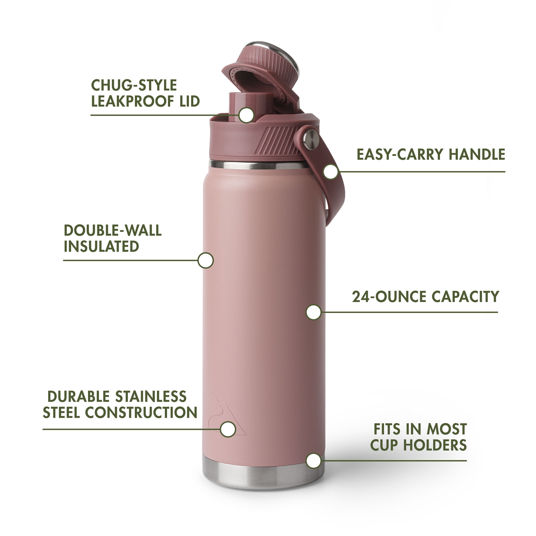 Ozark Trail 24 oz Stainless Steel Insulated Chug Water Bottle, Rose