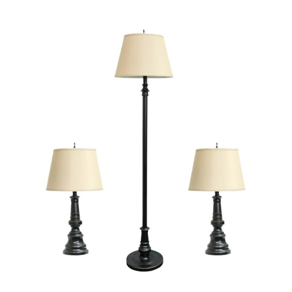 Elegant Designs Restoration Bronze Three Pack Lamp Set (2 Table Lamps, 1 Floor Lamps)