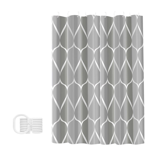 Shower Curtain Set With Liner And 12 Hooks Waterproof Non Perforated Floral Design For Bathroom Shower Partition Door