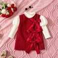 thumbnail image 2 of felwors Girls Bow Dress for Ages 2-7, Long Sleeve Elegant Princess Outfit for Fall (2-3 Years,Red), 2 of 7