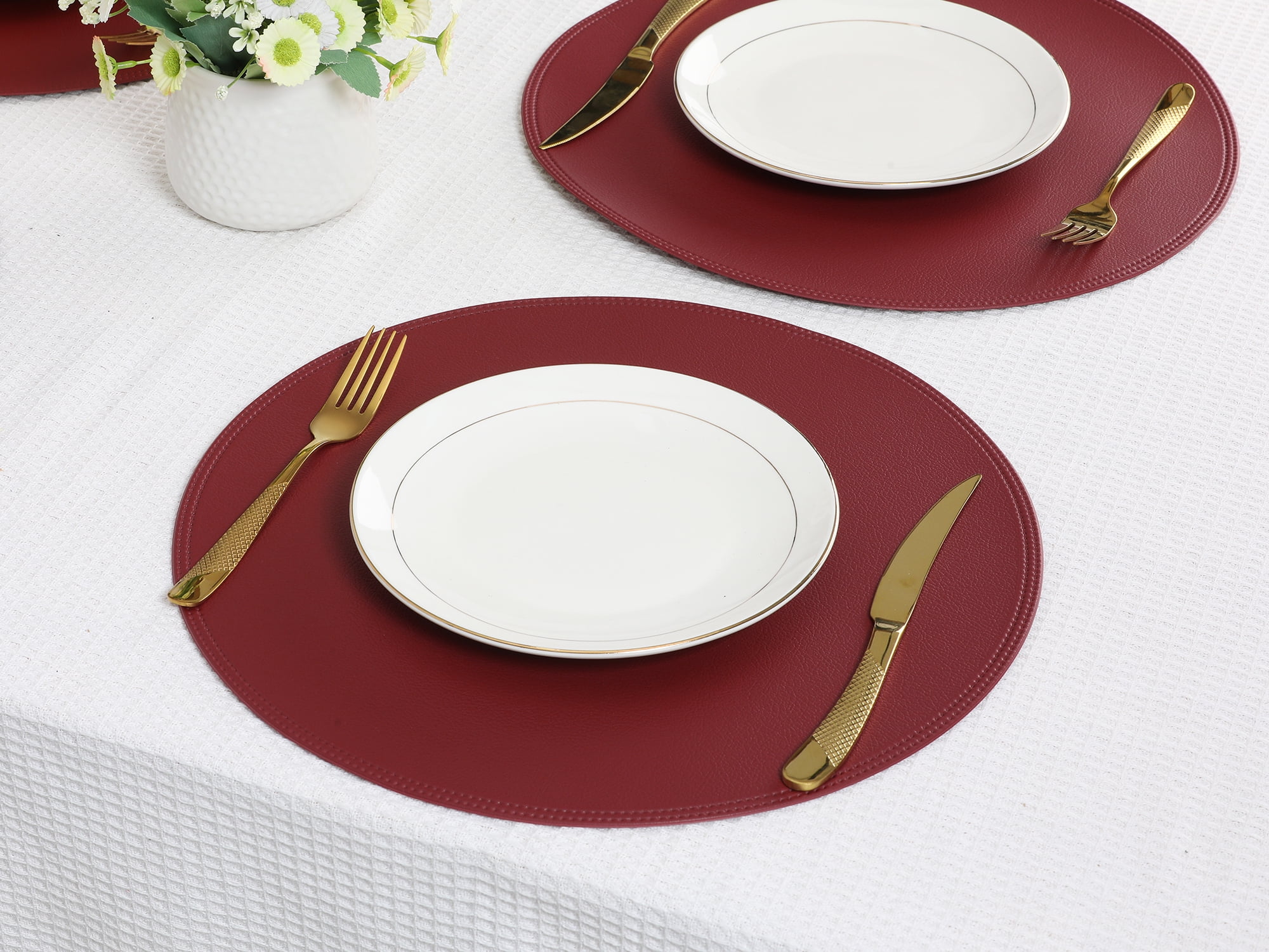 Unique Bargains Set of 6 Faux Leather Placemats Red