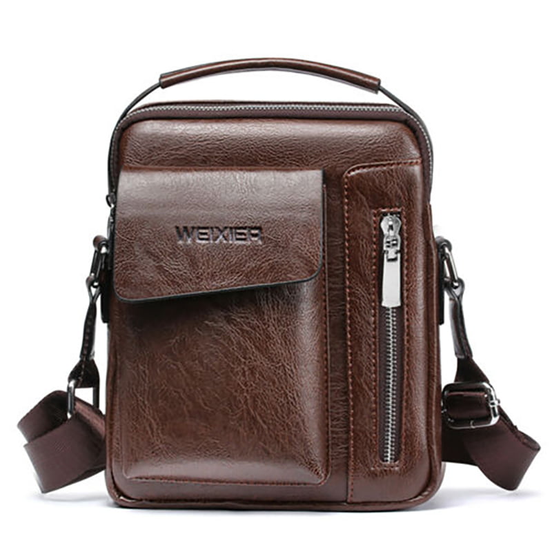 Men Messenger Bag PU Leather Shoulder Bag Casual Small Crossbody Bags Small Zipper For Men ...