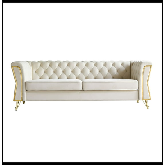 Modern Tufted Velvet Sofa 87.4 inch for Living Room