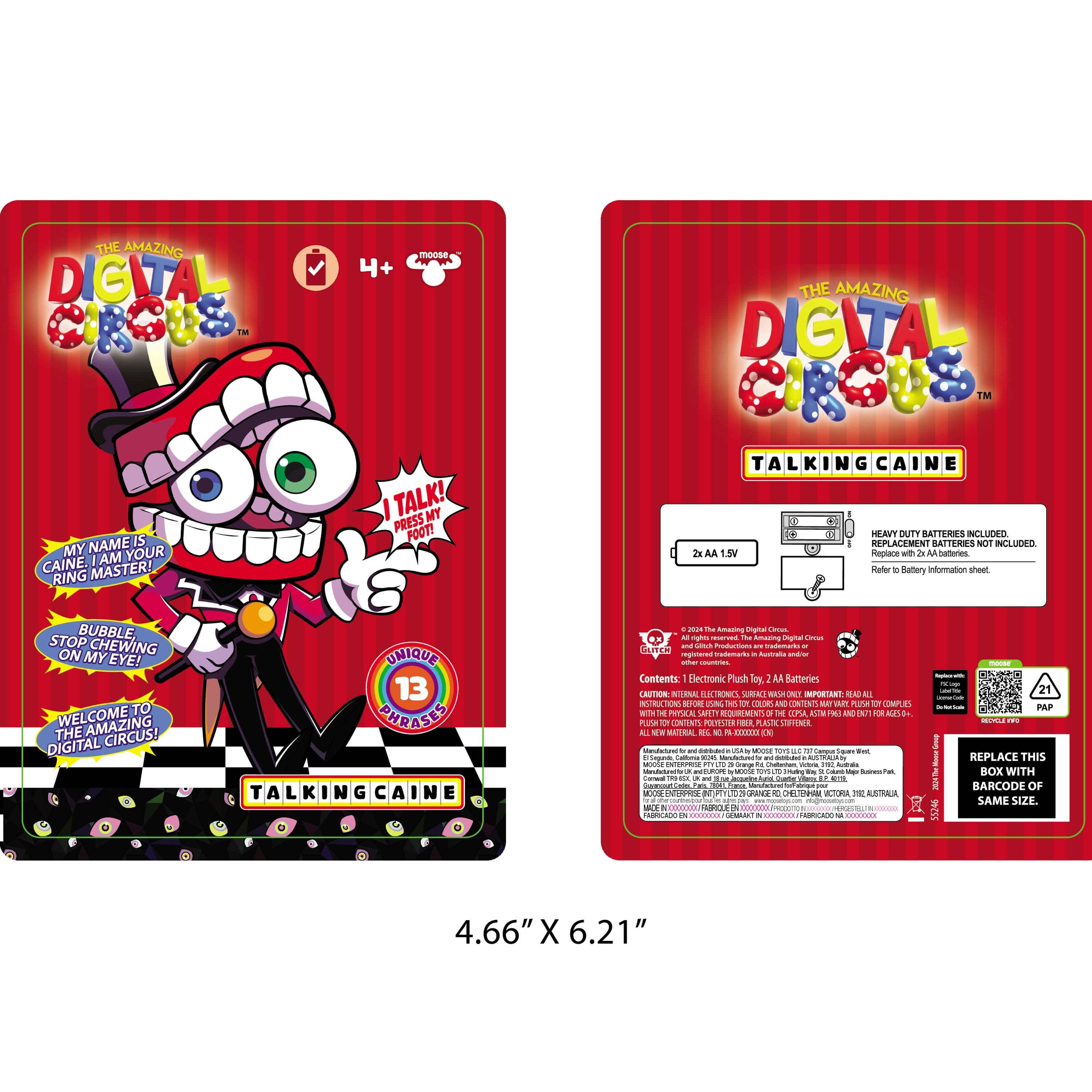Amazing Digital Circus Talking Caine Plush, 13 Unique Phrases, 12" Interactive Plush Figure, Ages 4+