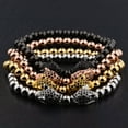 thumbnail image 2 of RSAMD Handmade 18kt Gold Plated Zircon Panther Leopard Head Macrame Fashion Bracelet-3, 2 of 9