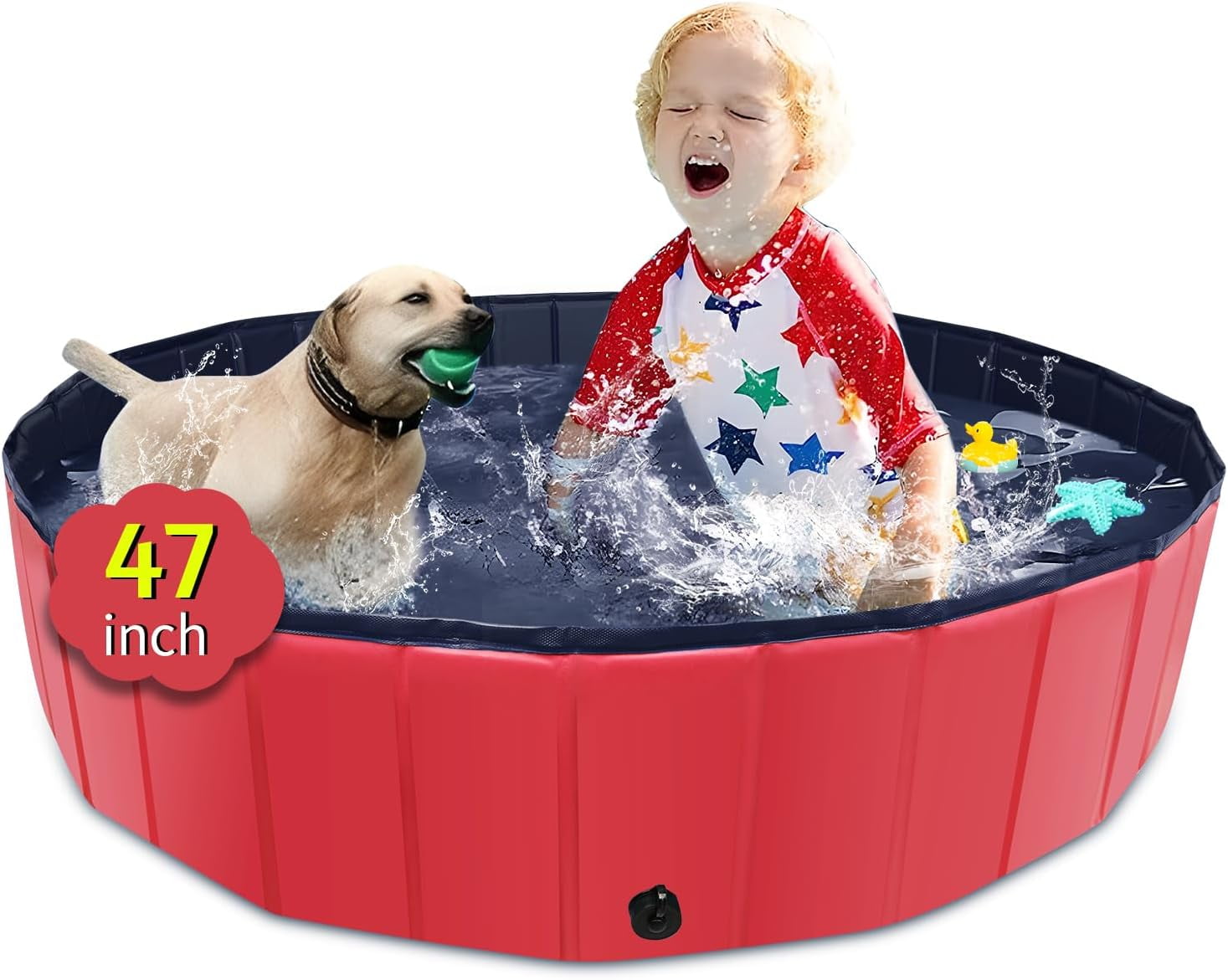 63" x 12" Foldable Dog Pool - Collapsible Hard Plastic Kiddie Pool for Dogs & Kids, Non-Slip Pet Bath Tub for Outdoor Backyard Use, Lightweight & Portable (Blue)