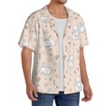 thumbnail image 2 of Balery Cute Rabbit Camisa Casual de Manga Corta con Botones para Hombre, Texturizada, Estilo Cubano, para Playa, Verano-Large, 2 of 5