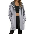 thumbnail image 2 of Womens Jacket Women's Autumn Winter Solid Color Mid Length Lined Zipper Jackets Womens Winter Coat Grey XXL, 2 of 5
