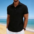 thumbnail image 2 of Timoontee Men's Lightweight Casual Shirts Dress Shirts Spring Short Sleeve Top Summer Beach Shirts Solid Quarter Button Pullover Tops Black S, 2 of 8